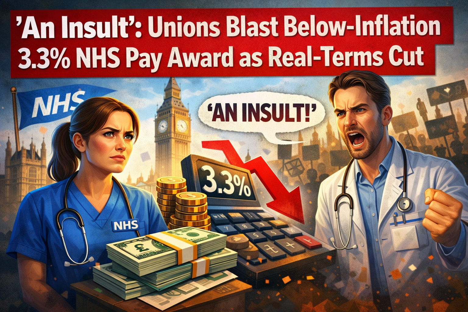 ‘An Insult’: Unions Blast Below-Inflation 3.3% NHS Pay Award as Real-Terms Cut
